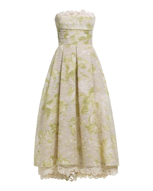 Elie Saab White Fold Over Top Silk-Blend Tweed Midi Dress