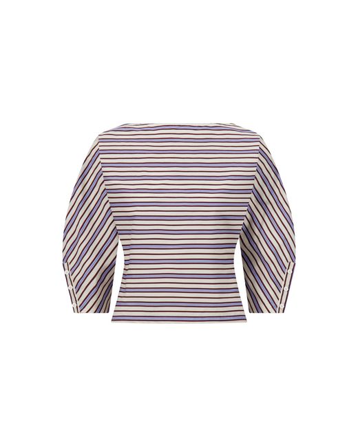 Lela Rose White Striped Cotton Dolman Sleeve Top