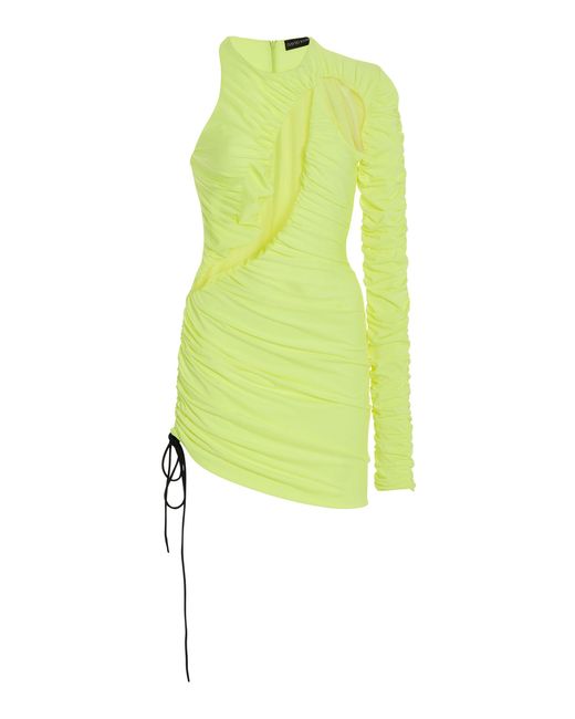 David Koma Cutout Ruched Jersey One-shoulder Mini Dress in Yellow ...