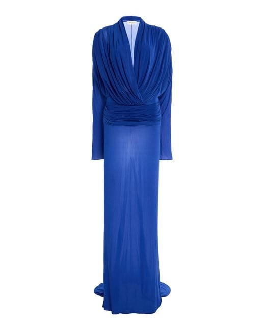 Burc Akyol Blue Draped Jersey Maxi Dress