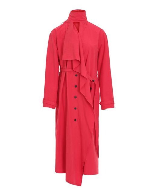 Source Unknown Red Nitra Scarf-Lapel Cotton Coat