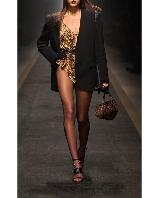 Versace Metallic Cheetah-Printed Silk-Satin Playsuit