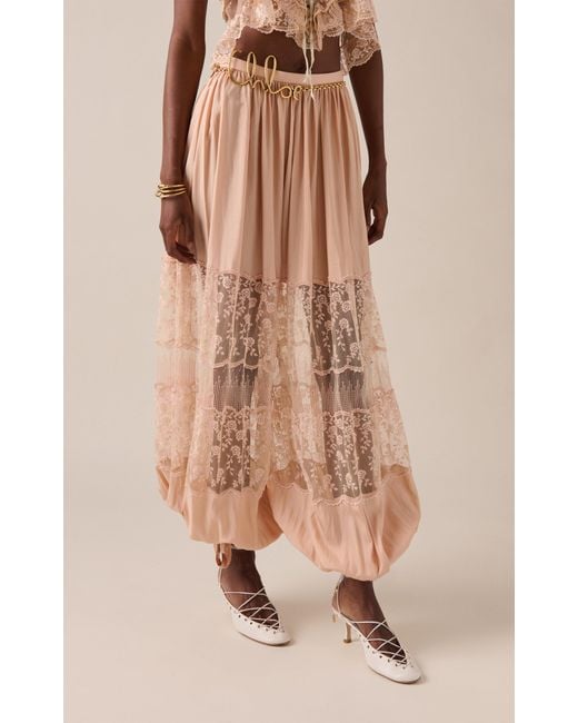 Chloé Pink Lace-Paneled Silk Poplin Balloon Pants