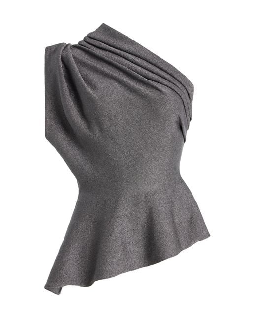 Khaite Gray Aimee One-Shoulder Metallic-Knit Top
