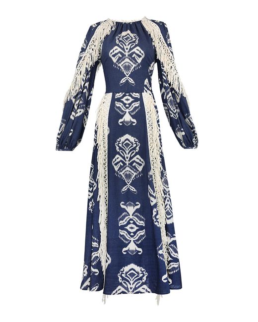 Lena Hoschek Blue Resort Linen-Blend Maxi Dress