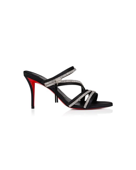 Christian Louboutin Black Meryl 80Mm Crystal Crepe-Satin Sandals