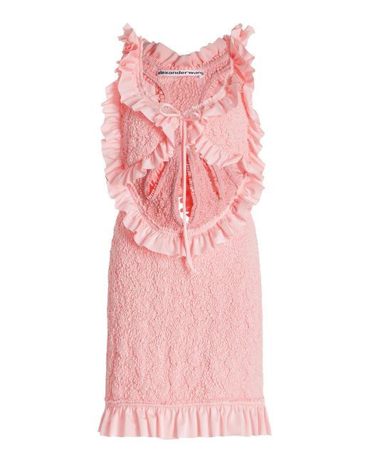 Alexander Wang Pink Ruffled Cutout Smocked Mini Dress