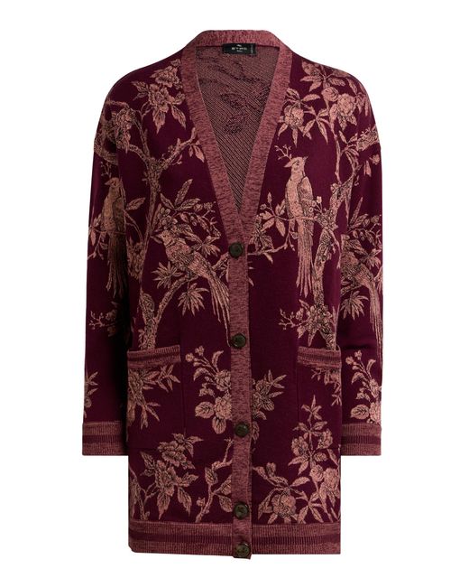Etro Red Patterned Wool-Blend Cardigan