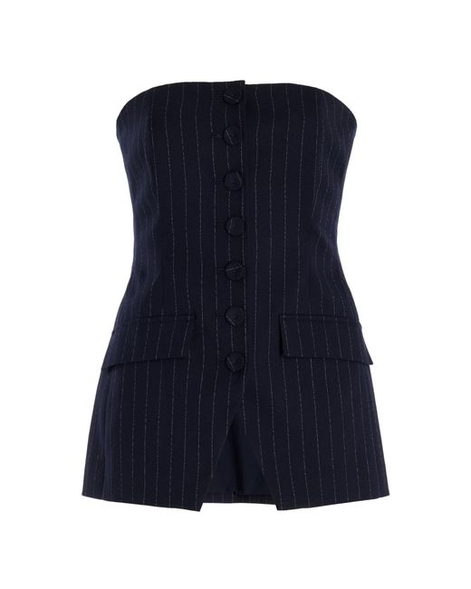 FAVORITE DAUGHTER Blue The Phoebe Pinstroped Bustier Top