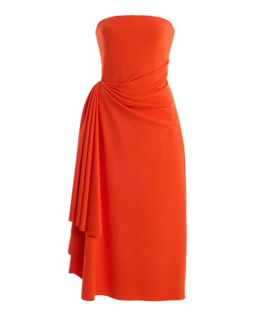 Oscar de la Renta Red Draped Midi Cocktail Dress