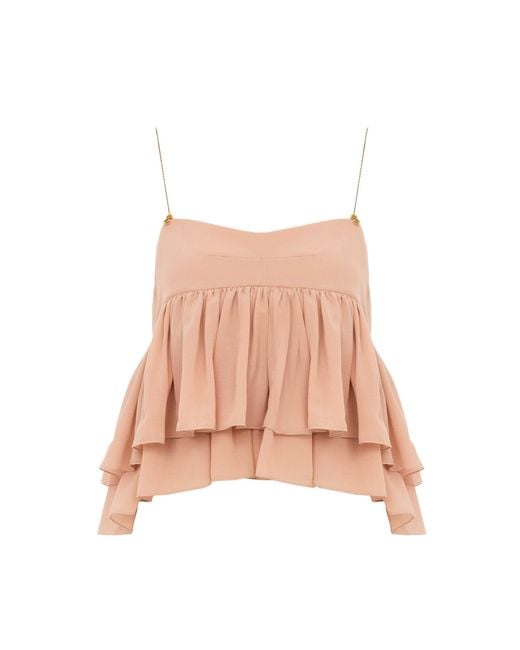Chloé Pink Silk Tiered Georgette Top
