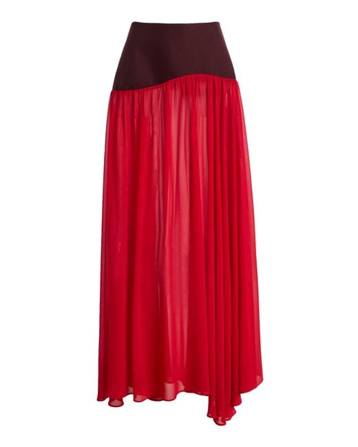 Sloan Red Exclusive Wave Chiffon Midi Skirt