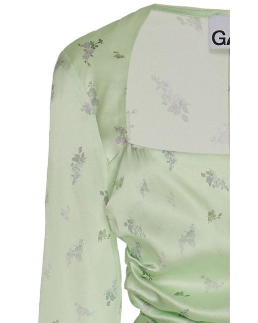 green emerald velvet dress GANNI Green Floral Print Wrap Dress Size S main image 0