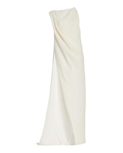 Brandon Maxwell White The Tate Long Draped Wool Crepe Top