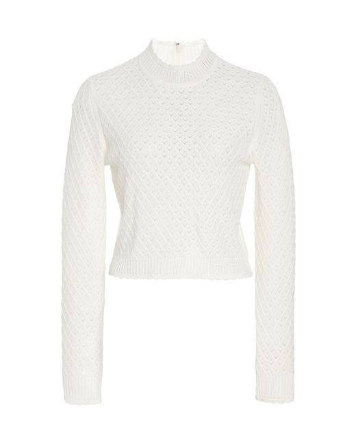 Monique Lhuillier White Diamond-Knit Cotton-Blend Top