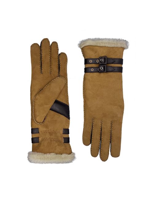 Agnelle Brown Bombera Leather-Trimmed Shearling Gloves