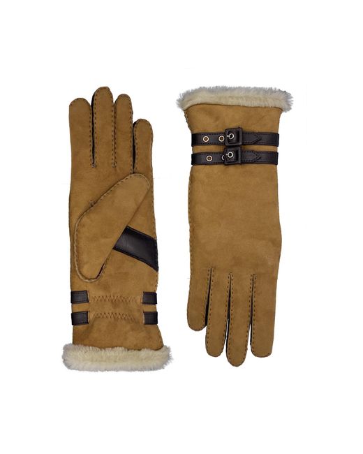 Agnelle Brown Bombera Leather-Trimmed Shearling Gloves