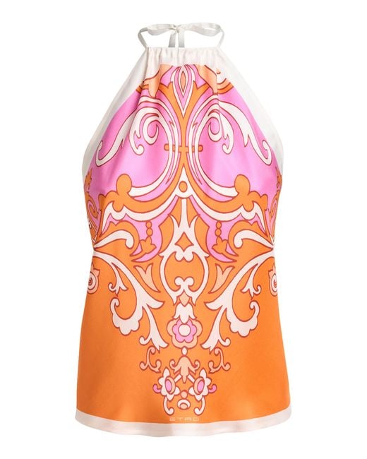 Etro Orange Printed Halter Top