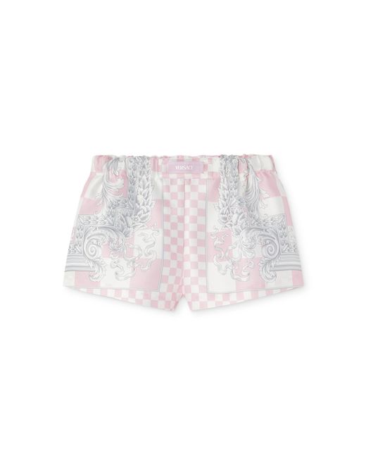 Versace Pink Damier-print Duchess Satin Shorts