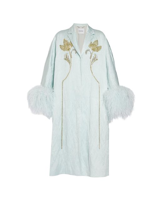 Erdem Blue Embellished Textured Satin Coat