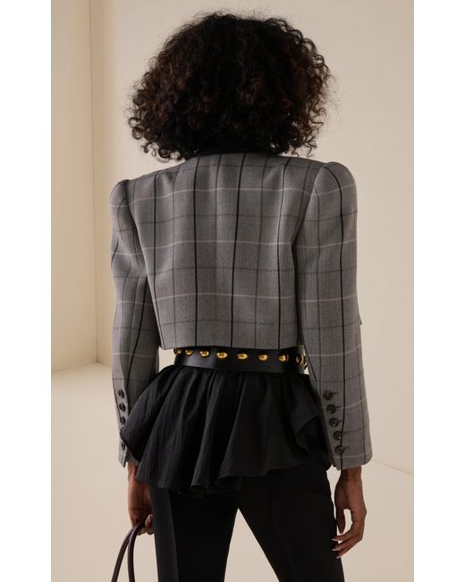 Chloé Gray Cropped Wool Checkered Jacket