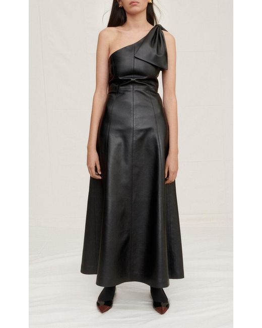 Chloé Black Asymmetric Leather Maxi Dress