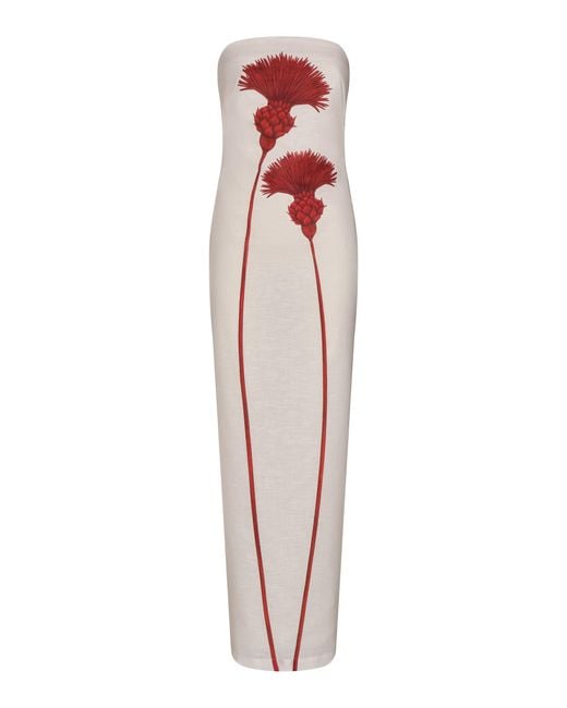 ANDRES OTALORA White Costera Printed Linen Maxi Dress