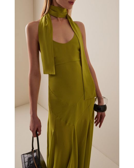 Siedres Green Exclusive Raye Crepe Midi Halter Dress