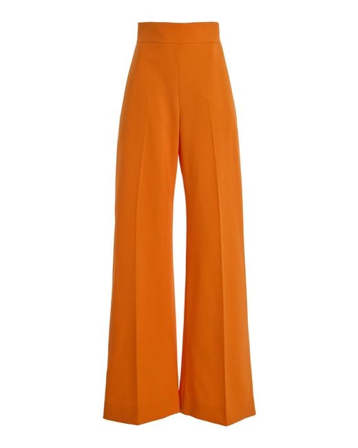 Carolina Herrera Orange High-Rise Bi-Stretch Wool Wide-Leg Pants