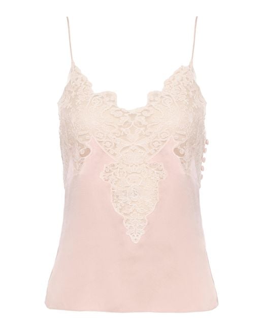 Chloé Pink Lace-Trimmed Silk Satin Lingerie Top
