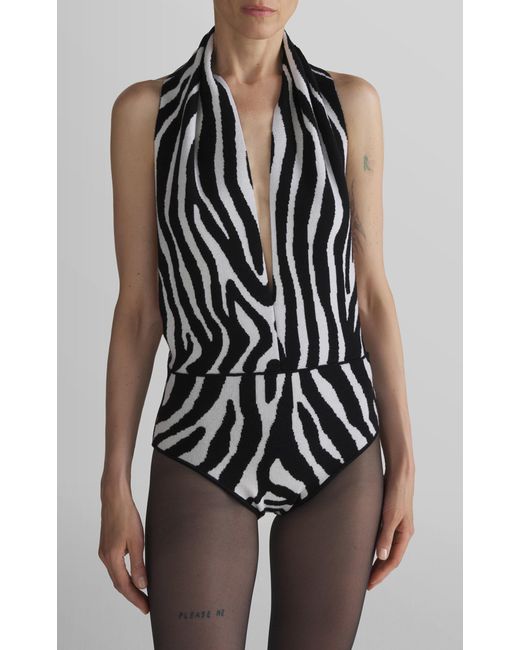 Mugler Black Open-Back Jacquard Bodysuit
