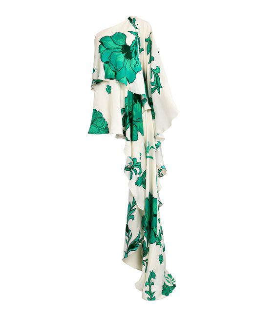 Francesca Miranda Green Kalos One-Shoulder Silk Mini Dress