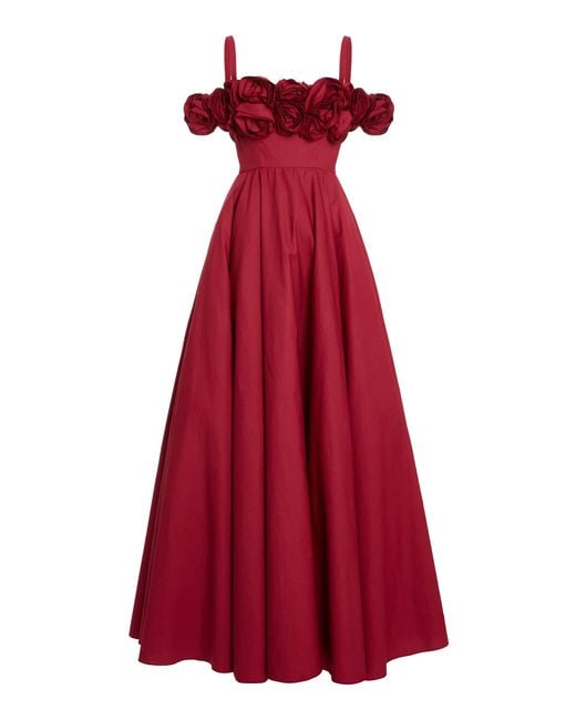 Giambattista Valli Red Rosette-detailed Cotton Poplin Gown