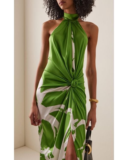 silvia tcherassi green dress Mab Green Floral Lace Halter Maxi Dress