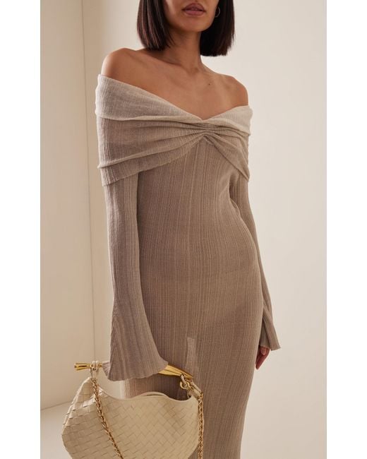 AYA MUSE Natural Exclusive Joysa Off-the-shoulder Knit Linen-blend Maxi Dress