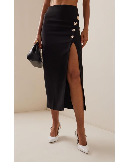 Self-Portrait Black Embellished Crepe Midi Skirt