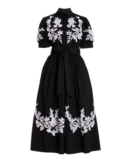 Carolina Herrera Black Embroidered Cotton Midi Dress