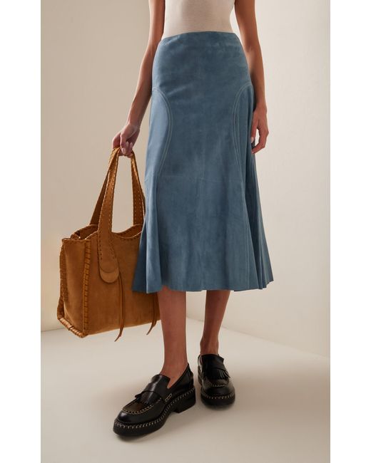 Chloé Blue Flared Suede Midi Skirt
