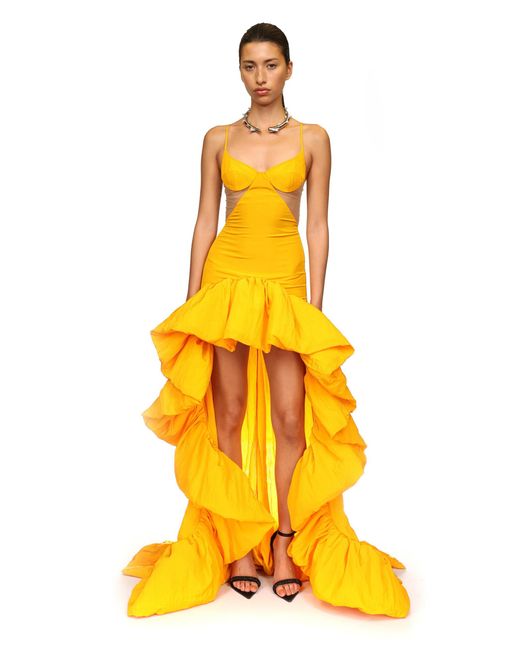 David Koma Yellow Ruffled Taffeta Gown