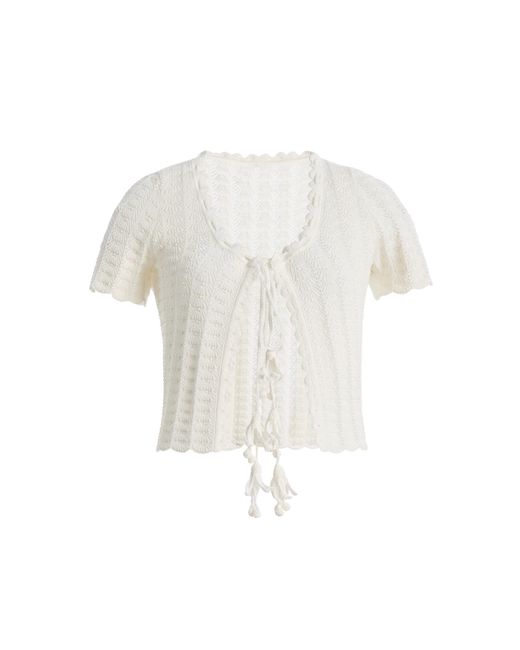 Oscar de la Renta White Pointelle-Knit Cotton-Silk Cardigan