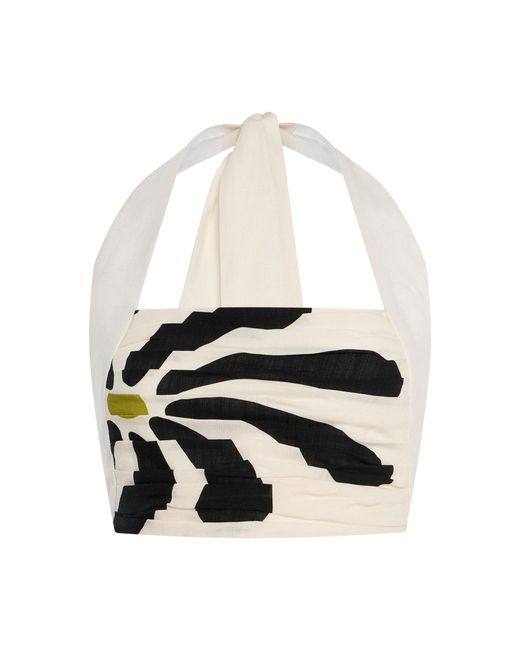 Cala De La Cruz White Fiji Linen Halter Crop Top