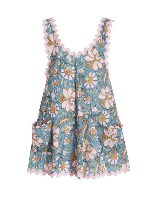Juliet Dunn Blue Floral Cotton Mini Dress