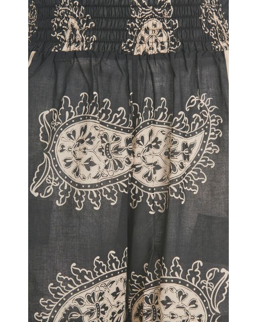Johanna Ortiz Black Exclusive Be In Peace Smocked Paisley Cotton Pants