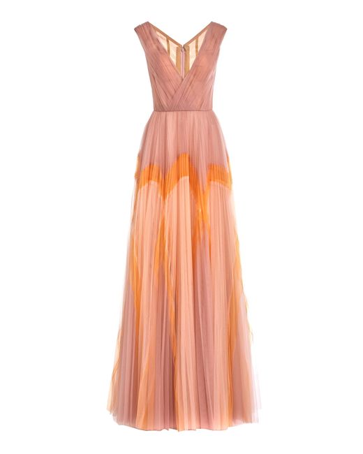 J. Mendel Pink Printed Plissé Tulle Gown