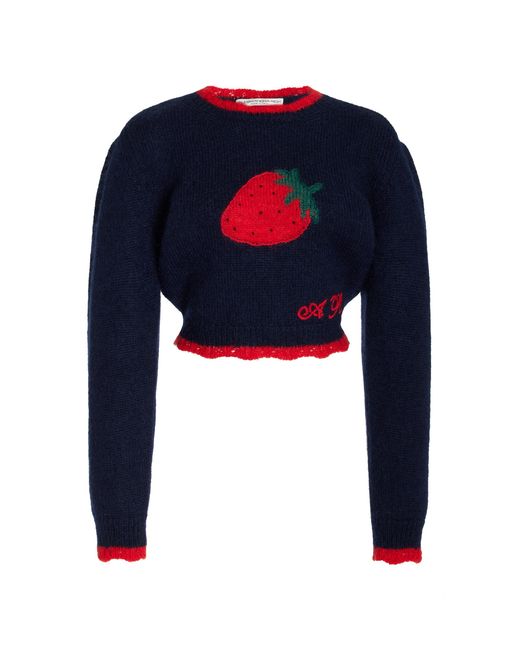 Alessandra Rich Blue Strawberry-knit Mohair Sweater