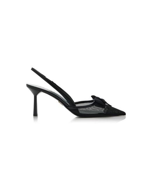 Prada Black Bow-Detailed Mesh Slingback Pumps