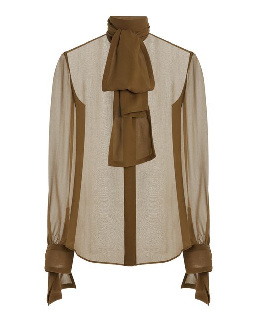Saint Laurent Natural Silk Mousseline Blouse With Tie Cuffs