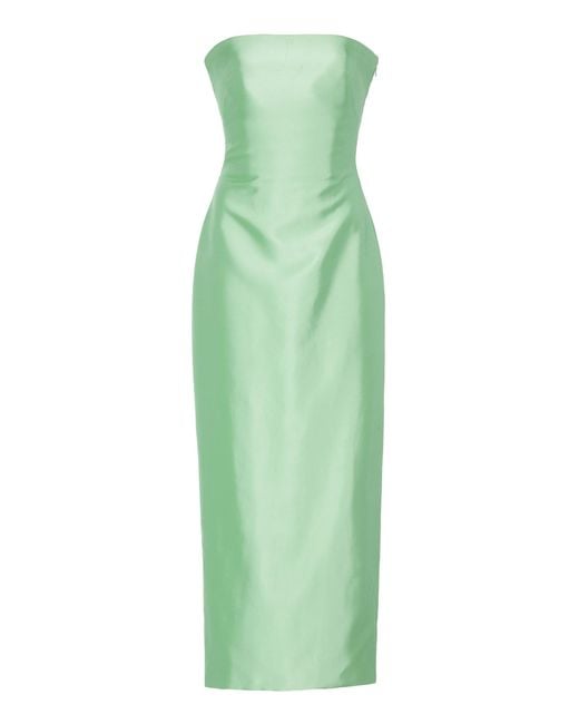 Brandon Maxwell Green Strapless Knotted-back Satin Cocktail Dress