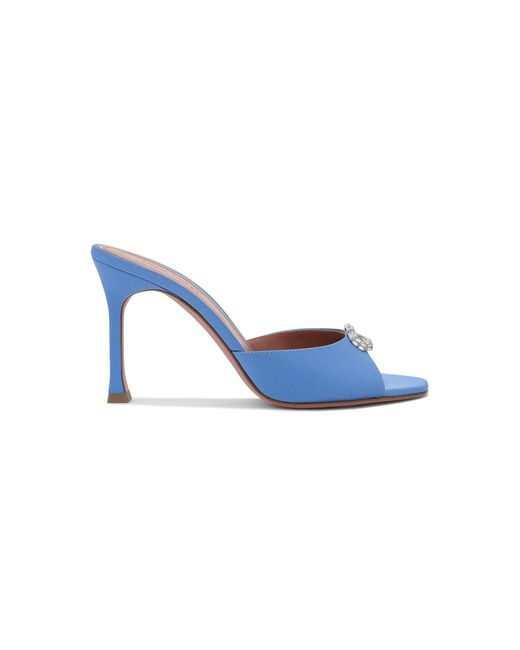 AMINA MUADDI Blue Mini Camelia Crystal Satin Slipper Mules