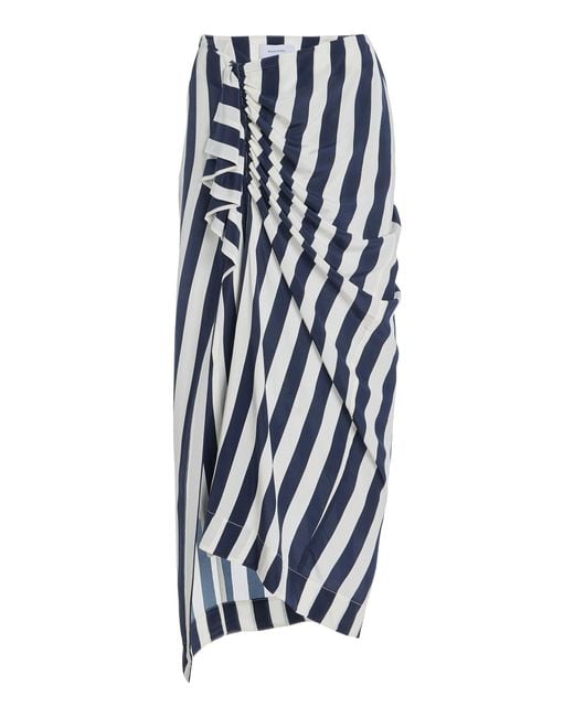 Bondi Born White Orta Draped Striped Silk Crepe De Chine Skirt